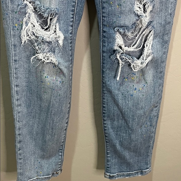 Judy Blue Lucky Charms Paint Splatter Boyfriend Distressed Jeans Vintage Slim - Picture 2 of 15